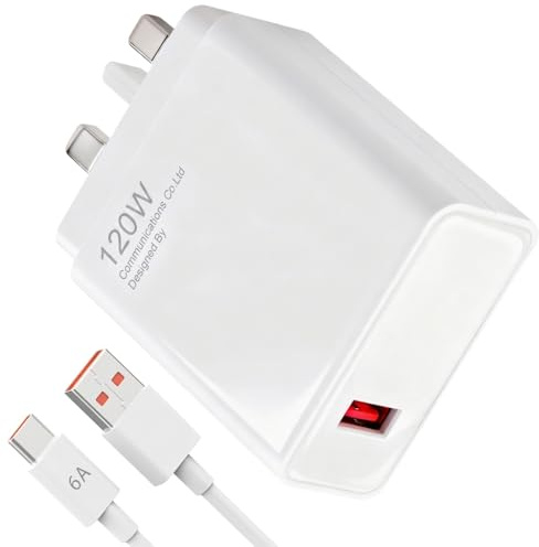 120W USB C Fast Charger Plug UK with 2M 6A Cable, Turbo Charging Wall Adapter for Xiaomi 15 14 13 12 Pro 13T 12T 12S Ultra, Redmi Note 14 13 12 Pro, POCO X6 X5 F4, High Power Travel Charger