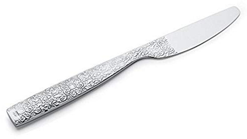 Alessi, coltello da dessert Dressed in acciaio inox AISI 420 lucidato a specchio con decorazioni in rilievo, set da 6 (modello MW03/6)