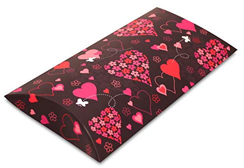 5er Pack Kissenverpackung Geschenkbox Geschenkschachtel Herzen, ca. 21,5 x 11,5 x 3 cm, Geschenkverpackung, Kissenschachtel