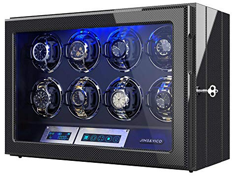 Watch Winder, Piano Finish with Adjustable [Upgraded] Pillows, 8 Winding Spaces for Automatic Watches, Built-in Illumination