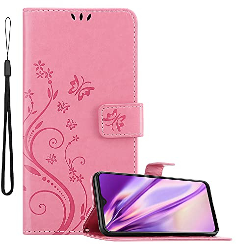 Cadorabo Hülle kompatibel mit Samsung Galaxy M21 / M30s Blumen Design aus Kunst Leder Flip Klappbare Magnetische [Standfunktion] [Kartenfächern] Cover Hülle für Galaxy M21 / M30s Tasche in Rosa