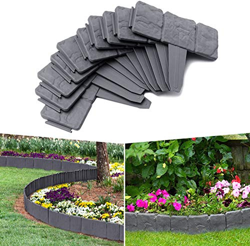 YARDIN Rabattinfattning, rabattkant, sten, rabattkant i plast, för trädgård, äng L x H 25 x 23 cm, 20 delar/5 m antracit