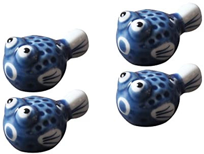 Hemoton 4 Pack Glazed Ceramic Table Fish- Shaped Japanese Style Chopsticks Holder Dinner Spoon Forks Knives Tableware Rest Set, Porcelain Stand Festive Dinner Table Ornament