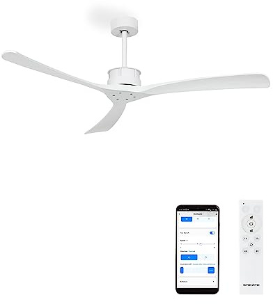 CREATE / WINDLARGE/Deckenventilator Weiß mit WLAN und Fernbedienung/XL, 40W, Leise, Ø152 cm, 6 Geschwindigkeiten, Timer, DC-Motor, 6 Geschwindigkeiten, Sommer-Winterbetrieb
