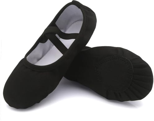 Uniuni Zapatillas Ballet Niña Canvas Ballet Zapatos Mujer Lona Transpirable Puntas Gimnasia Danza Zapatos Suela Cuero Dividido Zapatillas Negro 28