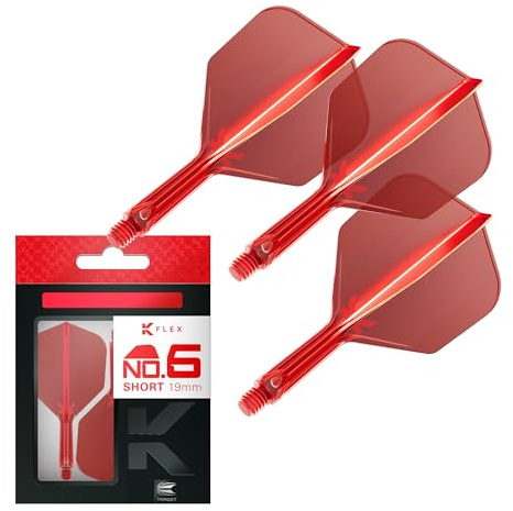 Target Darts K Flex Integrated Dart Flight and Shaft, No.6 Red (Short) | 3-Pack K-Flex - No. 6, Kflex Precision-Molded 2-in-1 Dart Flights and Dart Shaft | Professional Dart Accessories