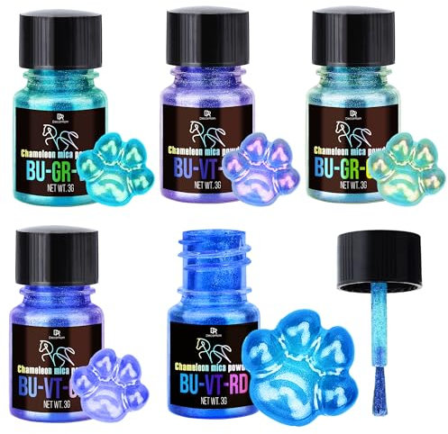 Chameleon Mica Powder - 5 Color Shifting Pigment Powder for Epoxy Resin Art, Tumbler, Painting - Epoxy Resin Color Changing Pigment Blue Tones Chameleon Mica for Candle, Slime, Soap Making, Nail Art
