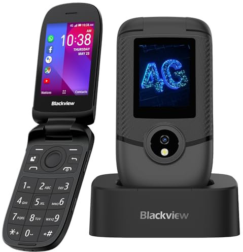 Blackview N2000 Telefono Movil para Mayores 4G Dual SIM, 128MB ROM+64GB-TF, 1500mAh, Base de Carga,USB C,Teléfono móvil con SOS/GPS/Linterna/Social Media Botón Senior Flip Teléfono