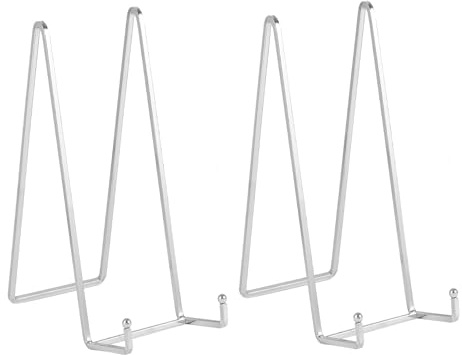 Large Plate Holder Display Stand - 12 inch Super Tall Big Plate Stands for Heavy Duty Display - Metal Picture Frame Stand - Tabletop Easel Stand for Decorative Platter | Plaque | Book - 2 Pack -Silver