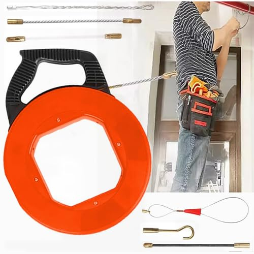 Aiguille Electricien,Tire Fils Electrique,Tire Fil,4,5mm 50m Aiguille Electricien,CâBle De Traction Avec 6 Ressorts De Guidage, Avec BoîTier En Plastique pour Installation Câbles électriques