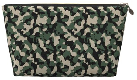 Bolsa de maquillaje con estampado de camuflaje verde oscuro, bolsa de aseo de viaje para mujeres, bonita bolsa de maquillaje de cuero organizador