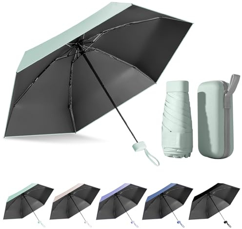 FESDMOH Regenschirm, Mini Umbrella, Taschenregenschirm, Mini Schirm mit box, Schirm UV Schutz, Regenschirm Klein Leicht Stabil (Grün)
