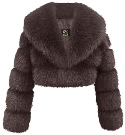 Faux Fur Cropped Coat for Women Uk - Winter Warm Short Jacket, Lapel Open Front Cardigans, Plush Soft Fluffy Coats, Long Sleeve Overcoat, Comfy Soft Solid Color Fuzzy Tops, Fleece, Size S-XL