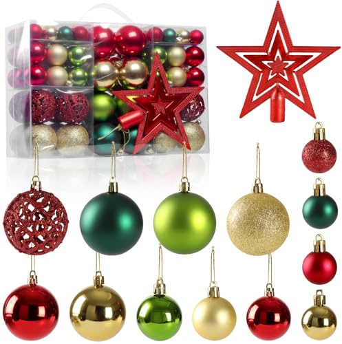Romicta Juego de 101 Bolas de Navidad, Adornos Navideños Brillantes de Plástico irrompible con Purpurina, Esferas para Árbol de Navidad con Caja de Almacenaje”