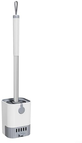 Kivivaka Juego de escobilla de inodoro con mango de acero inoxidable para limpieza de 360 grados, montado en la pared o en el suelo, cerdas densas para eliminar las manchas a fondo y cajón de drenaje
