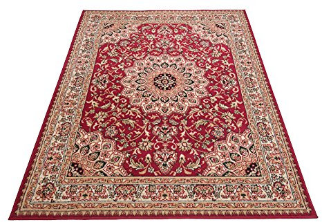 Carpeto Rugs Klassischer Orientteppich & Perserteppich mit Orientalisch Ornamente Mandala Muster Kurzflor in Beige Rot/TOP Preis - ÖKO TEX (160 x 230 cm)