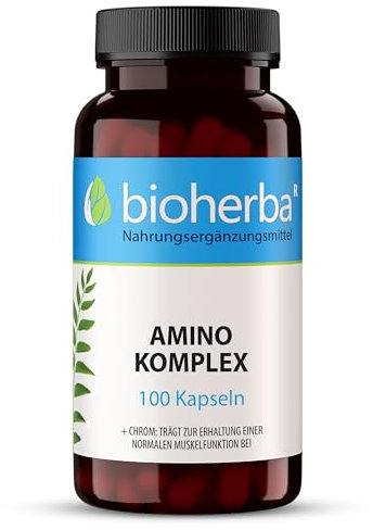 Aminosäuren-Komplex Kapseln – 100 Stück mit essentiellen Aminosäuren und Chrom, hochdosiert von BIOHERBA PZN 19642037