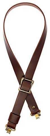 Detroit Leather Shop USA Handmade Slider Buckle Rifle Sling 1.25 Wide Brown Buffalo Leather with Brass Hardware-SWIVELS Included! Two Point Gun Sling (Model B)