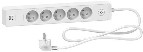 Schneider Electric - Odace, Rallonge Multiprises 5 Prises 2P+T, Blanche, 2xUSB, 1,5m - ST935U1W