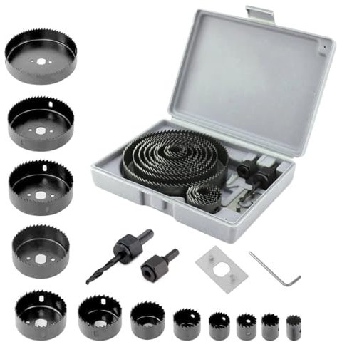 Lochsäge Set 16 TLG. Lochkreissäge Set Holz Lochsägen-Set im Aufbewahrungs-Koffer Lochbohrer Set Kreisschneider Lochkreissäge 19mm-127mm Bohrwerkzeug mit Verstärkungsplatte