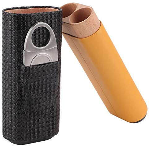 Étui à Cigares de Voyage en Cuir, Humidor Portable avec Doublure en Bois de Cèdre, 2 Tubes, Coupe-Cigare Inclus, pour Usage Extérieur