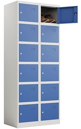 Racking Solutions 2 x 6 Door Metal Storage Lockers, Blue & Grey Steel Lockable Unit, Staff Gym School Changing 1850mm H x 380mm W x 450mm D
