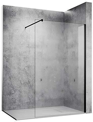 SONNI Parete doccia 120 x 200 cm, colore nero, Walk In doccia, stile nero opaco, in vetro Nano da 10 mm, con stabilizzatore montato su piatti doccia o pavimento