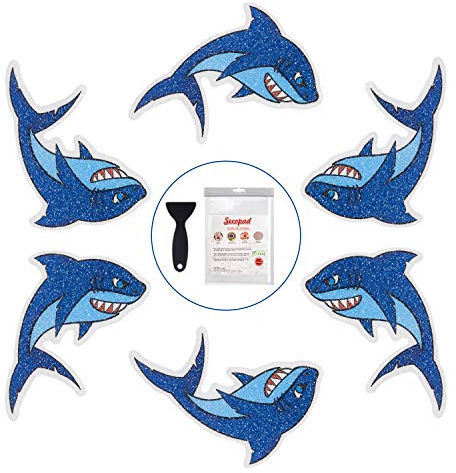 Secopad Non Slip Shark Bathtub Stickers, 20 PCS Adhesive Kids Anti Slip Decal Treads for Shower and Bath Tub with Premium Scraper, Each About 4.7 x 3.2