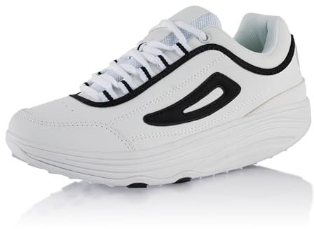 Fusskleidung® Damen Herren Sneaker Abrollsohle Sportschuhe leichte Gesundheitsschuhe Weiss Schwarz Weiss EU 36
