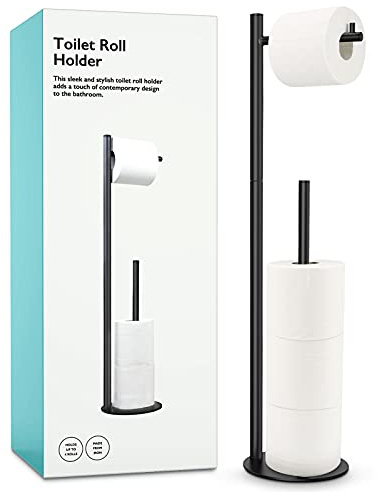 Toilet Paper Holder Stand, Bathroom Toilet Paper Roll Holder Stand with Reserve, Standing Toilet Paper Holder with Storage