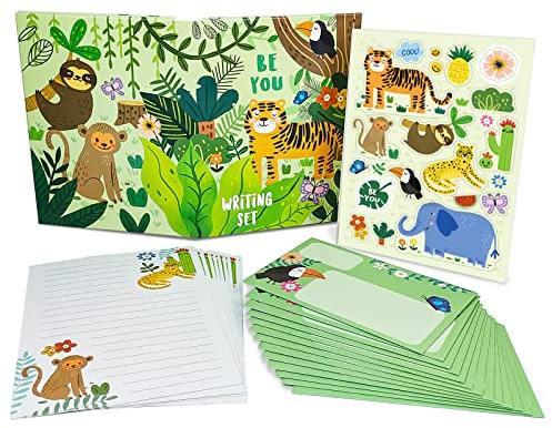 Paper Master linjerat brevpapper och kuvert set för barn safari djurkontorsmaterial set med linjerat brevpapper 30 ark + 20 kuvert, 20 x 5,9 tum av varje stationärt papper