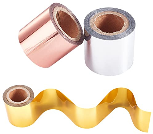 SUPerfINDINGS 3 färger 30 m/rulle varm folie stämpelpapper 4 cm brett värmeöverföringsfoliepapper metalliska heta folierullar för foliekopp/värmefolie pennkorttillverkning glittrande scrapbooking