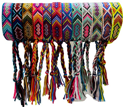 Tangser Braccialetti dell'amicizia intrecciati, braccialetto intrecciato regolabile, cavigliera con onde messicane, per migliori amici, bambini, donne, bambini, uomini, colori assortiti (12 pezzi),