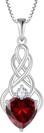 FJ Collana Nodo Celtico Irlandesi in Argento Sterling 925 Ciondolo Infinito con Pietre Portafortuna Gennaio Granato Collana per Donna