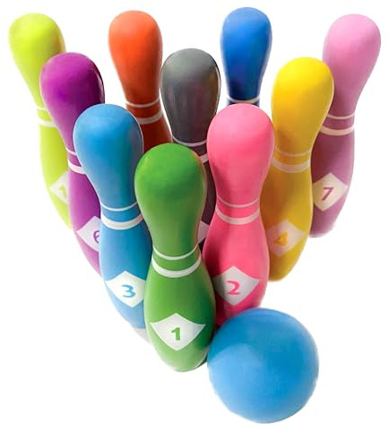 House of Marbles Wooden Colourful Skittles Set for Children & Families – Traditional Wooden Bowling Game – Classic Indoor & Outdoor Garden Game Gift