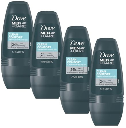 Dove Men+Care Clean Comfort Roll on Deodorant, Aluminum Free, For All Day Underarm Odor Protection, 4-Pack, 1.7 Fl Oz Each, 4 Bottles