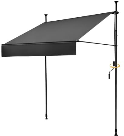 BelleMax Klemmmarkise Markise Balkon ohne Bohren, 350 cm x 125 cm Anthrazit, Balkonmarkise mit Handkurbel, Sonnenschutz terrassenüerdachung, Wasserdicht, UV-bestädig und Höenverstellbar