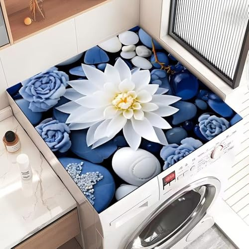 Odot Waschmaschinenauflage rutschfest, Waschmaschine Abdeckung Universal Saugfähig Schnelltrocknend Waschmaschinen Auflage Waschmaschinenabdeckung (weißer Lotus,40x50cm)