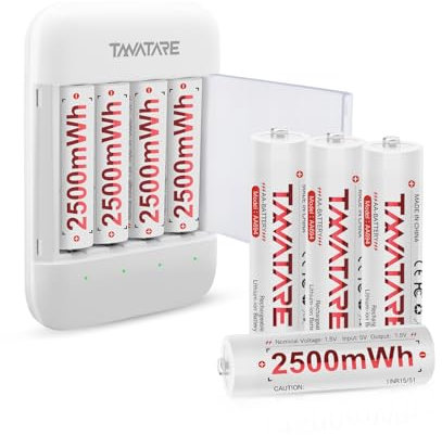Tanatare Lithium AA Rechargeable Batteries with Battery Charger, 8 Pack 2500 mWh High Capacity 1.5V Li-ion AA batteries 2000 Cycles with Integrated Charing Storage Box