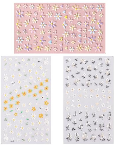 WeddHuis 3 Hojas Pegatinas de Uñas Autoadhesivas 5D Primavera Verano Flores Stickers Nail Art Accesorios DIY para Mujeres Niñas Decoración de Uñas Navidad