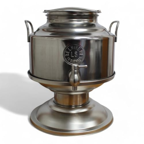 Briconess.com Fusto inox 5 litri per olio saldato acciaio con maniglie rubinetto salvagoccia e base in acciaio inox