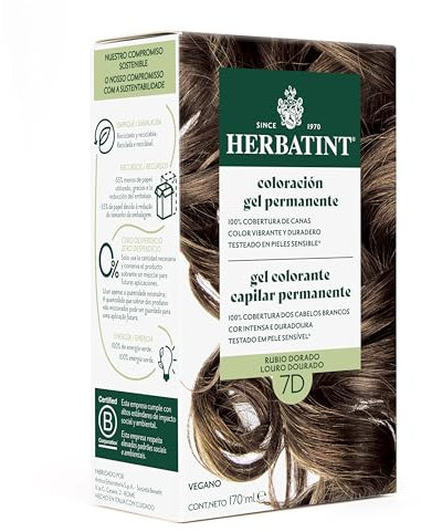Herbatint Gel permanente per capelli 7D biondo dorato - 170 ml | senza ammoniaca, copertura ottimale dei capelli grigi, con 8 estratti bio per un colore durevole e morbido