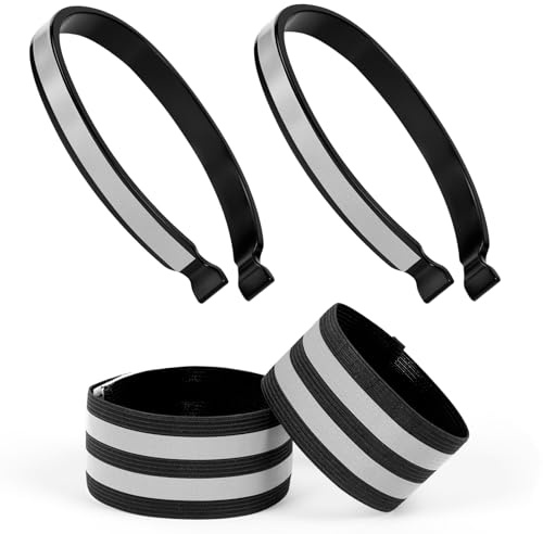 vsshe 2 Reflektierender Hosenklammer Fahrrad + 2 Reflektorband, Universal Hosenklammern für Radfahrer, Sicherheits Reflektoren Kleidung, Hosenschutz Fahrrad für Herren Damen Outdoor Jogger Radfahrer