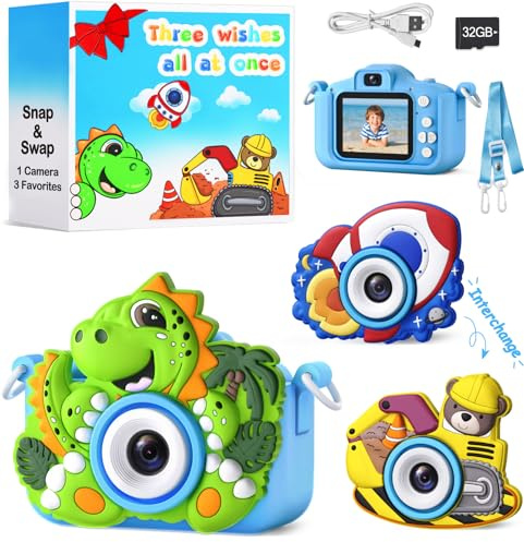 Kids Camera for Boys Toys Gifts: 3 4 5 Year Old Boy Birthday Gift, Blue Small Children Digital Camera for Kids, Kid Selfie Toy Cameras for Toddlers Age 3-5, 32G SD Card Included