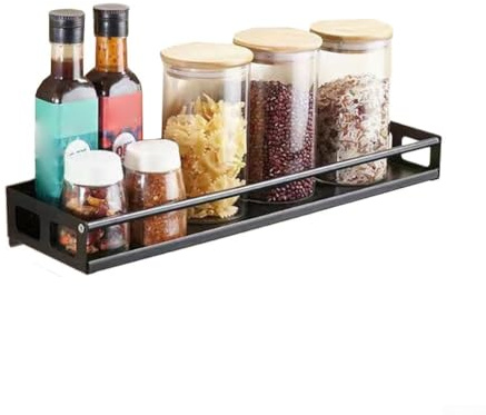 Eawfgtuw Portaspezie da parete in acciaio inox, organizer per cucina, mensola da appendere antiruggine per condimenti, erbe e condimenti, nero + 35 cm