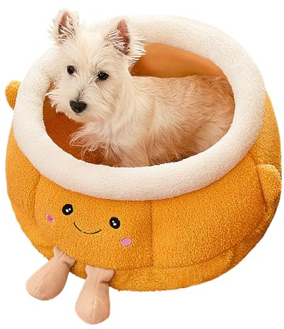 Bexdug Lit Maison pour Chat,Accessoires Chien Doux Mignon Chaud Orange en Forme | Lit Caverne pour Chien,pour Intérieur Extérieur Hiver Voiture Camping Bureau Chevet Fenêtre Chaise Canapé Pièce