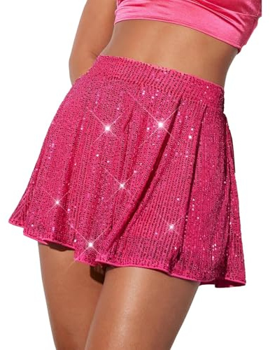 Paljettkjol, stretchig figurnära miniklänning, stretchig glittrande glänsande minikjolar för festlager nät bubbla tutu-kjol, glitter glänsande minikjolar med foder för festival, karneval, rave-fest