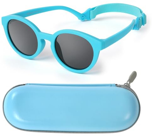 Beipegin Gafas de Sol Bebe Protección Polarizada UV400 Gafas de Sol Infantiles Flexible Gafas con Correa Funda de Gafas 0-3 Años