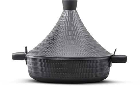 Pentola marocchina per tajine da 28 cm, 4,5 l, in alluminio, compatibile con induzione, coperchio autoimbevente per cottura lenta, antiaderente, senza PTFE e PFOA, tajine grande per 4-6 persone