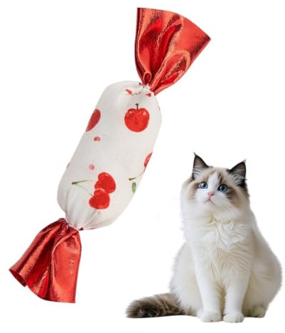 Katzenspielzeug – 17x3 cm Polyesterfaser, Bonbonförmiges Kauerlebnis, Interaktives Katzenminze‑Spielzeug, Zahnreinigendes Haustierzubehör | Robustes Kauspielzeug für Kätzchen Katzen Welpen Hunde Indoo